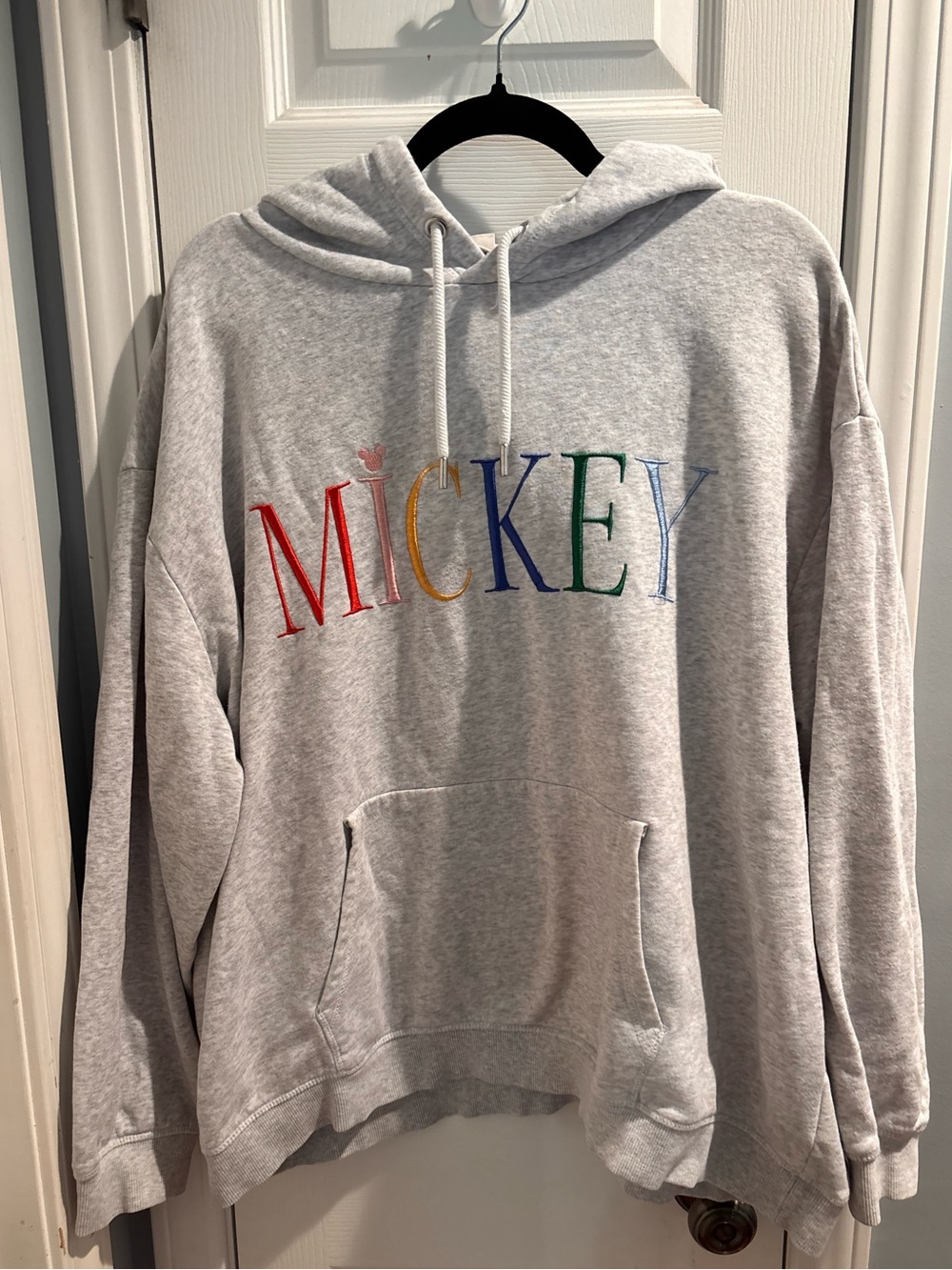 H&M x Disney Gray Crewneck Hoodie with Multicolor 'Mickey' Embroidery